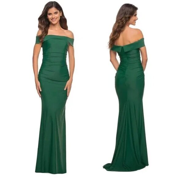 LA FEMME Off The Shoulder Elegant Long Evening Gown in Green Size US 0 - Picture 1 of 7